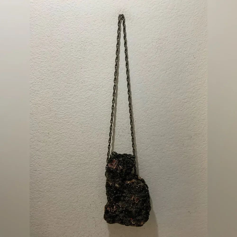 MARY FRANCES Beaded Cat Purse handbag with chain strap